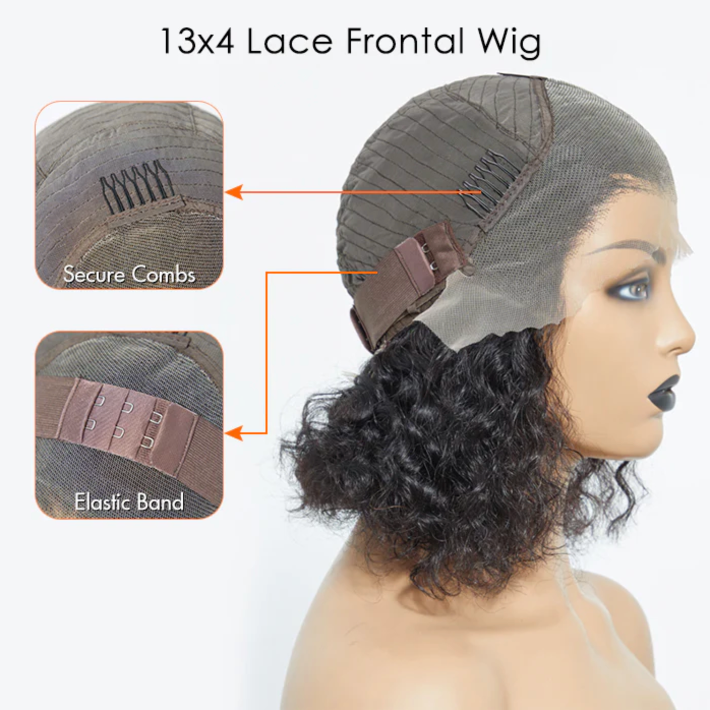 Daisy Lux Beauty™ Premium Quality 150% Density 13x4 "NATURAL BLACK WATER WAVY BOB 3D TRANSPARENT LACE FRONTAL" Wig-100% Human Hair