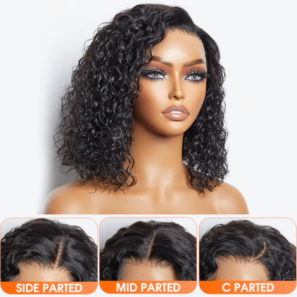 Daisy Lux Beauty™ Premium Quality 150% Density 13x4 "NATURAL BLACK WATER WAVY BOB 3D TRANSPARENT LACE FRONTAL" Wig-100% Human Hair