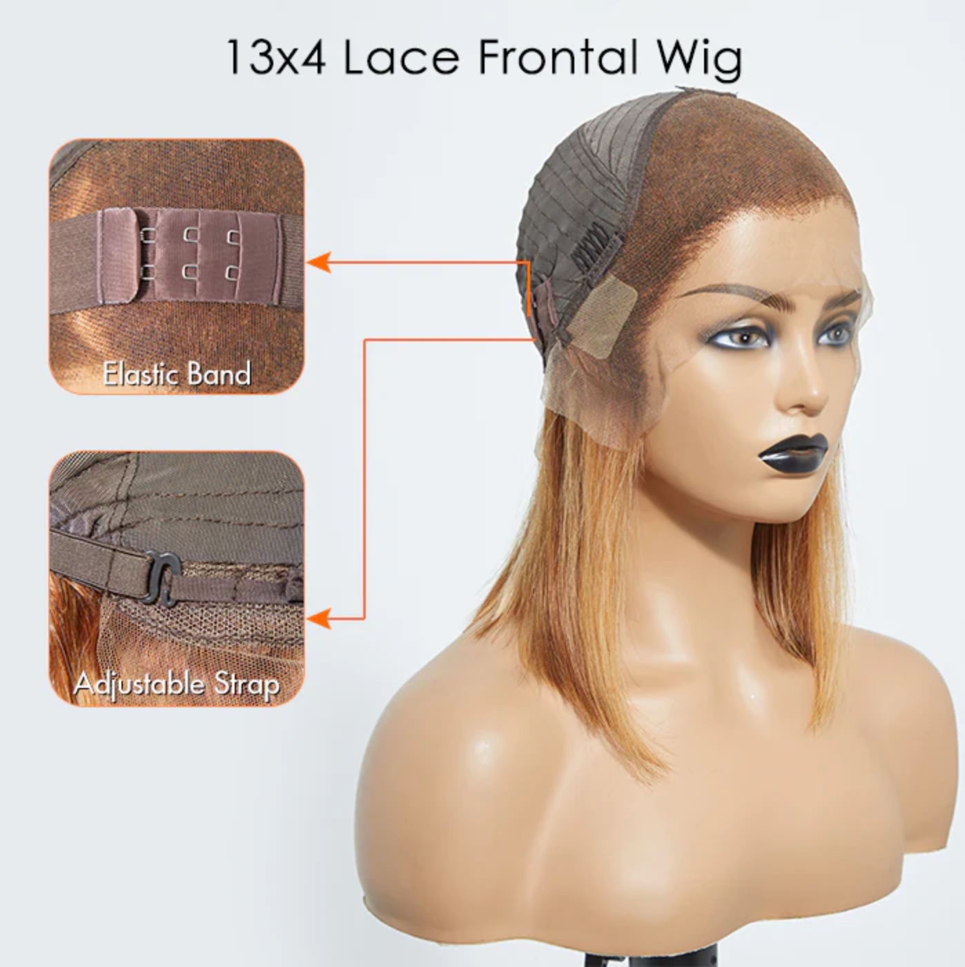 Daisy Lux Beauty™ Premium Quality 150% Density 13x4 #P4/27 "STRAIGHT BOB LACE FRONTAL" WIG-100% Human Hair