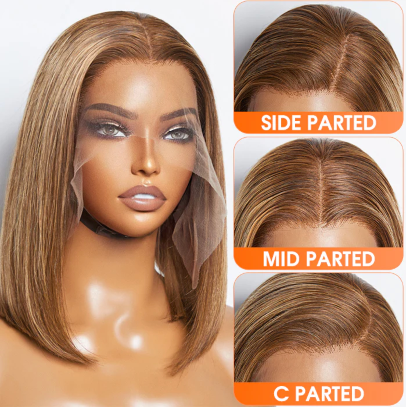 Daisy Lux Beauty™ Premium Quality 150% Density 13x4 #P4/27 "STRAIGHT BOB LACE FRONTAL" WIG-100% Human Hair