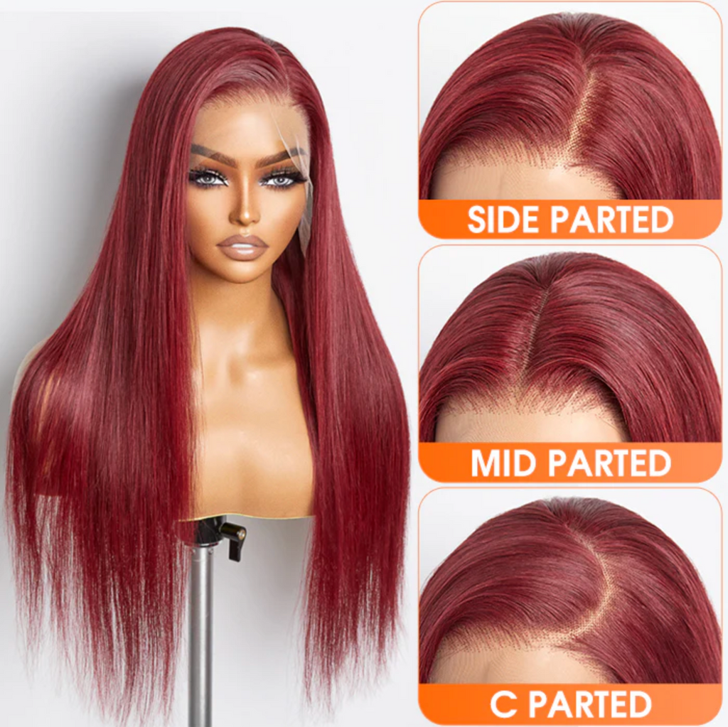Daisy Lux Beauty™ Premium Quality 150% Density 13x4 "BURGUNDY LACE FRONT STRAIGHT" Wig Pre-Plucked Free Part 100% Human Hair