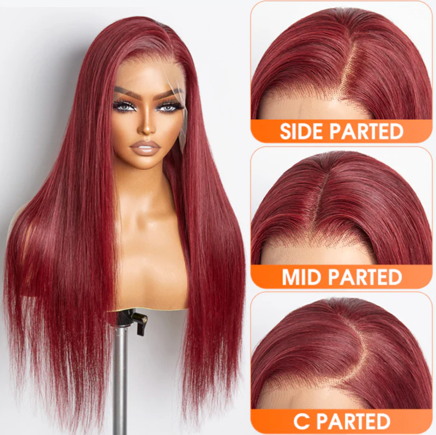 Daisy Lux Beauty™ Premium Quality 150% Density 13x4 "BURGUNDY LACE FRONT STRAIGHT" Wig Pre-Plucked Free Part 100% Human Hair