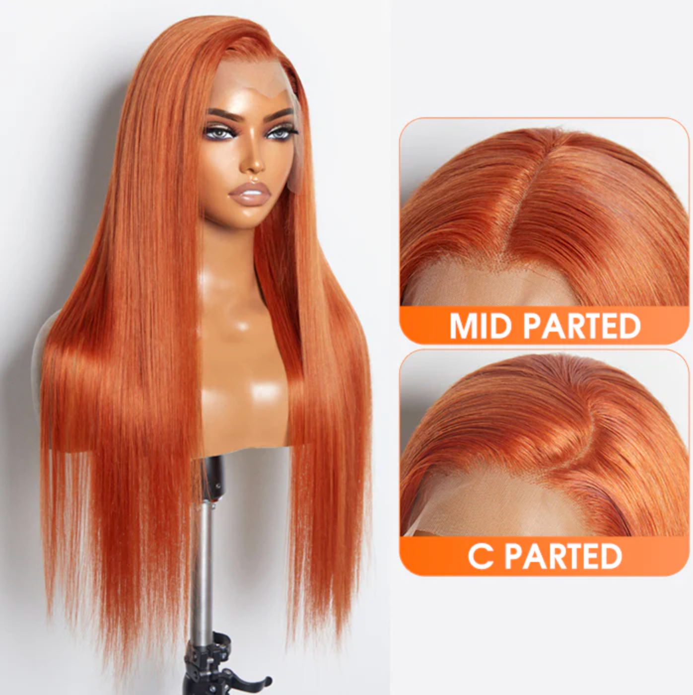 Daisy Lux Beauty™ Premium Quality 150% Density 13x4 "GINGER LACE FRONT STRAIGHT" Wig Pre-Plucked Free Part 100% Human Hair