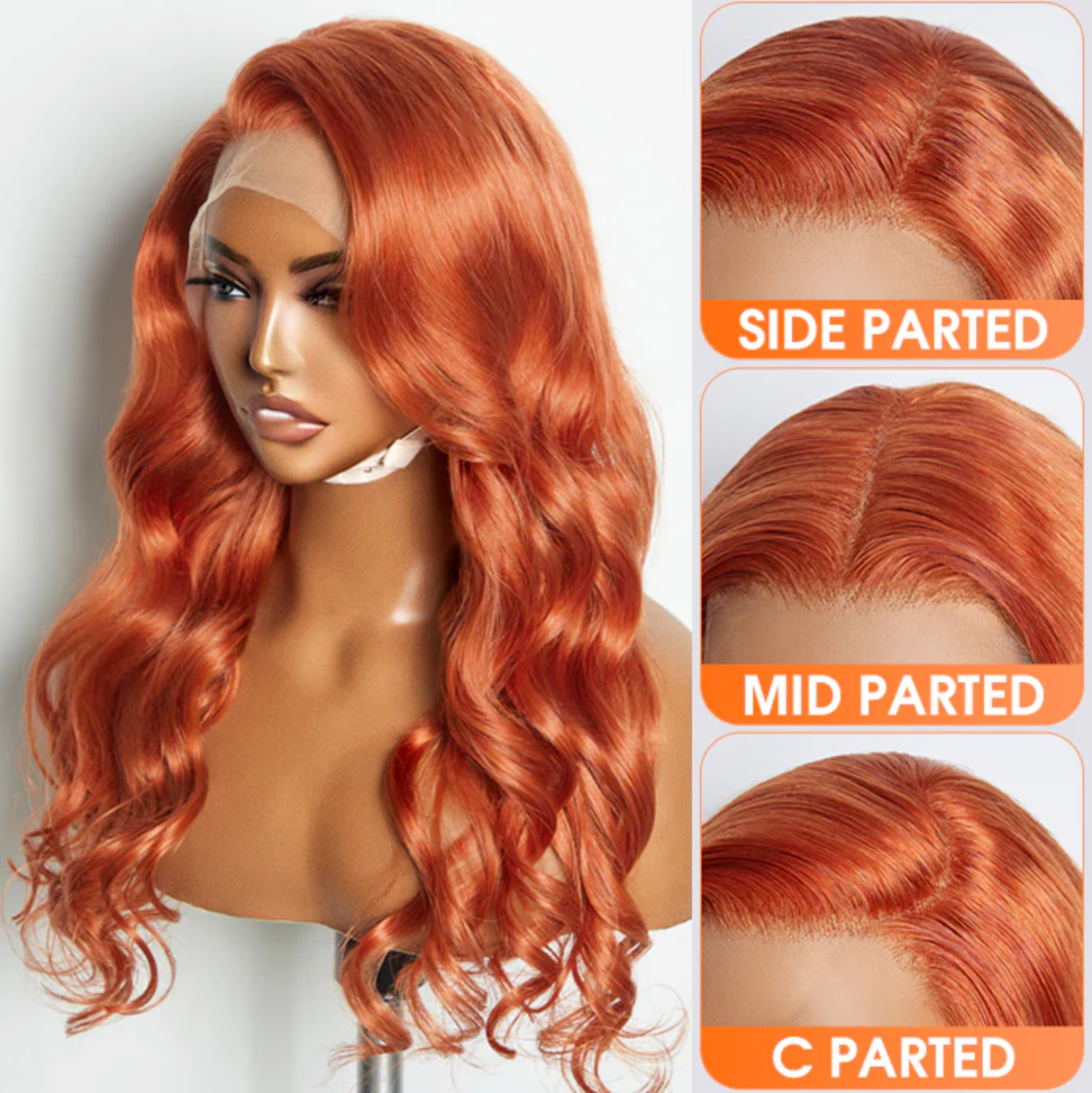Daisy Lux Beauty™ Premium Quality 150% Density 13x4 "GINGERLACE FRONT BODY WAVY" Wig Pre Plucked Free Part 100% Human Hair