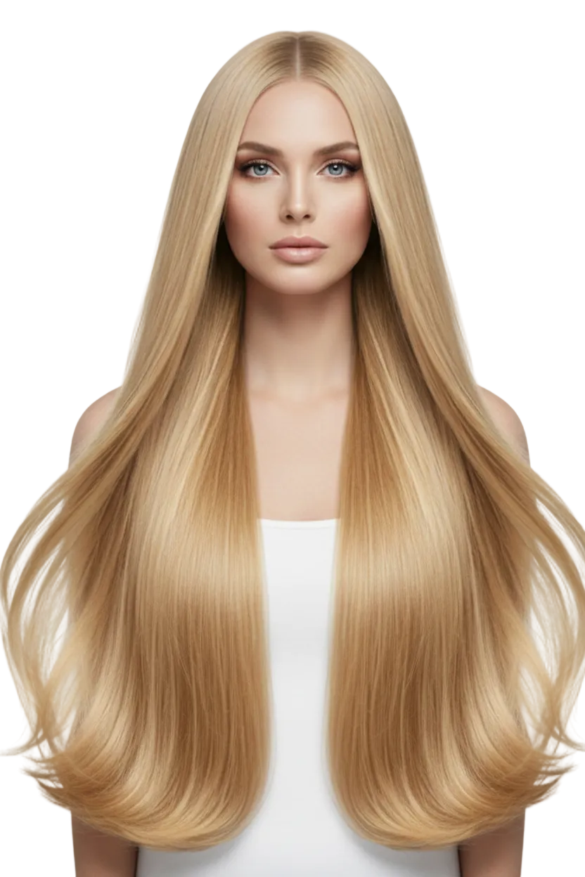 I Tip Hair Extensions Natural Remy Human Hair (#613 Lightest Blonde ) on a model facing front and side profile