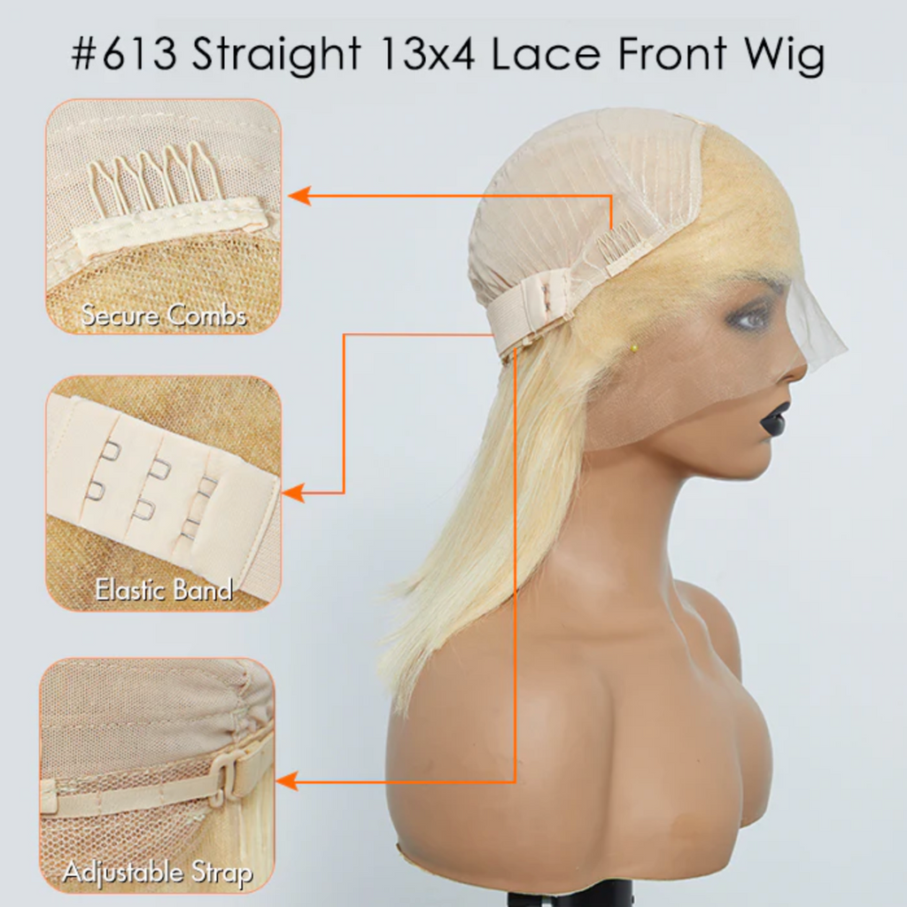 Daisy Lux Beauty™ Premium Quality 150% Density 13x4 "PRE PLUCKED #613 STRAIGHT BOB LACE FRONTAL" Wig