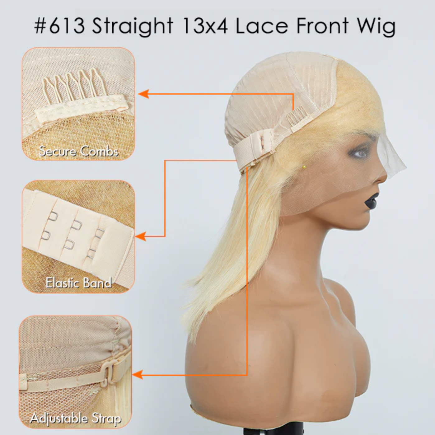 Daisy Lux Beauty™ Premium Quality 150% Density 13x4 "PRE PLUCKED #613 STRAIGHT BOB LACE FRONTAL" Wig