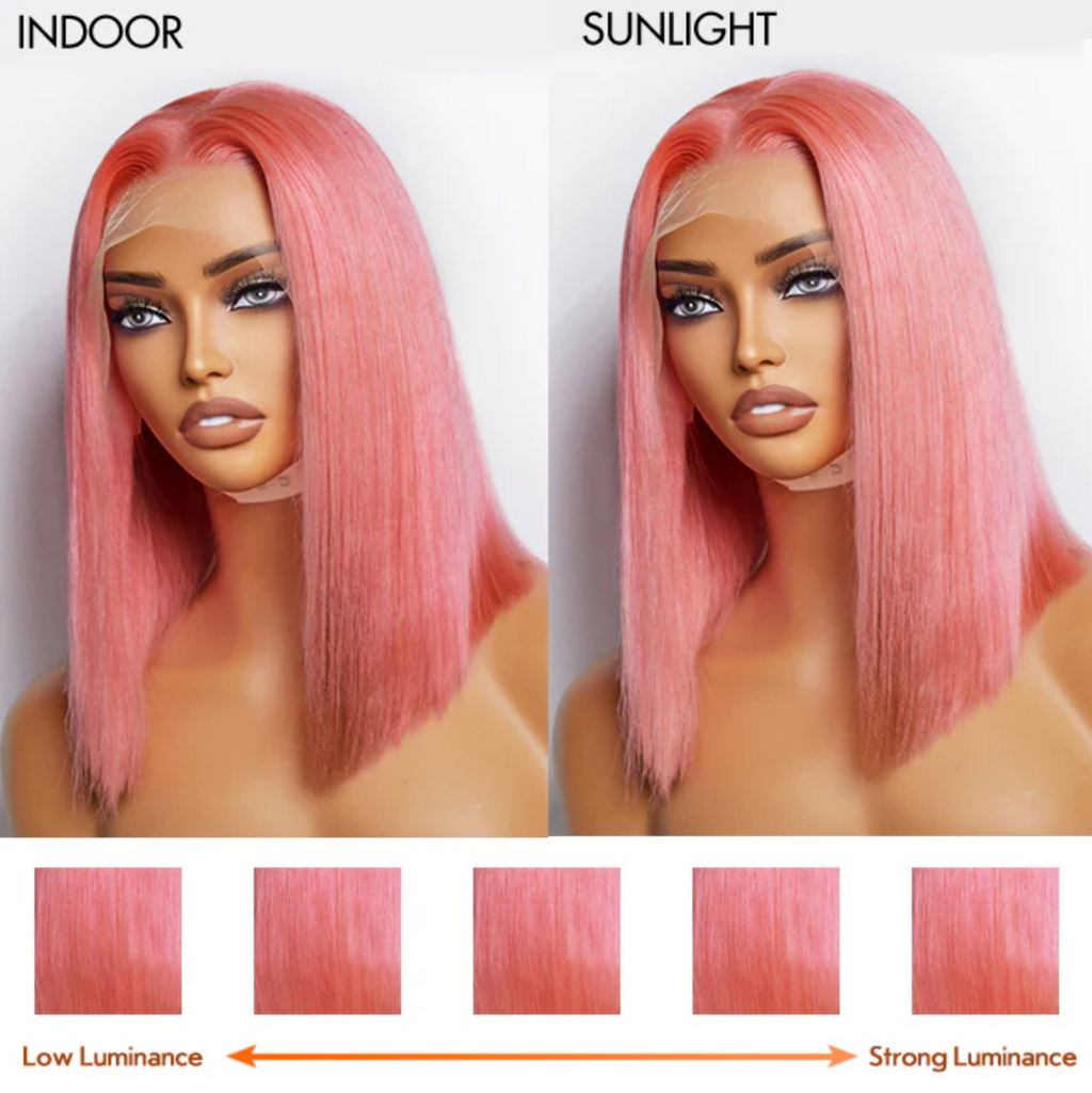 Daisy Lux Beauty™ Premium Quality 150% Density 13x4 "PRE PLUCKED #PINK STRAIGHT BOB LACE FRONTAL" Wig 100% Human Hair