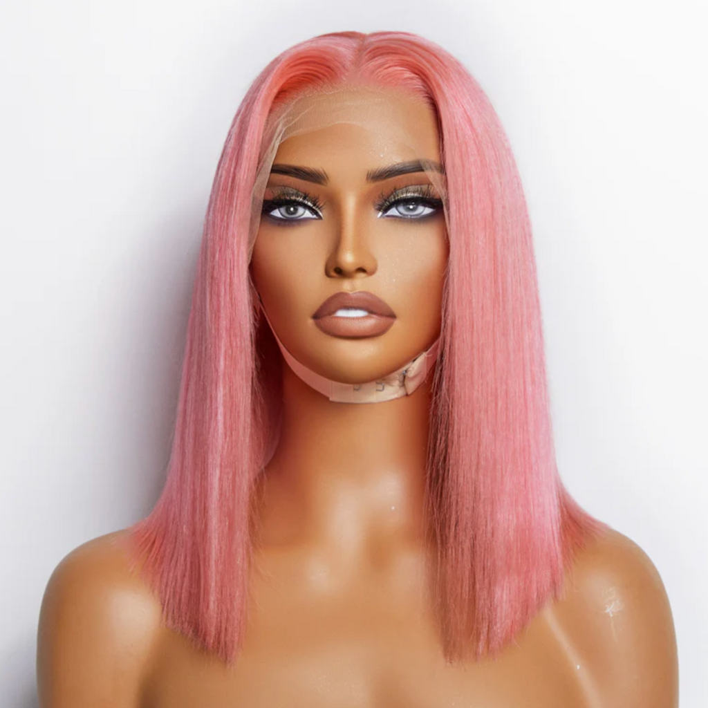 Daisy Lux Beauty™ Premium Quality 150% Density 13x4 "PRE PLUCKED #PINK STRAIGHT BOB LACE FRONTAL" Wig 100% Human Hair