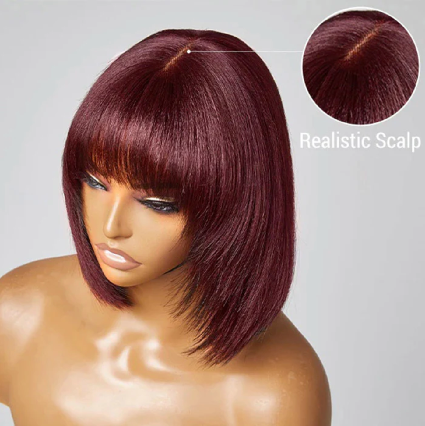 Daisy Lux Beauty™ Premium Quality 150% Density 13x4 "REDDISH PURPLE LAYERED CUT YAKI STRAIGHT #99J LACE BOB"Wig With Bangs