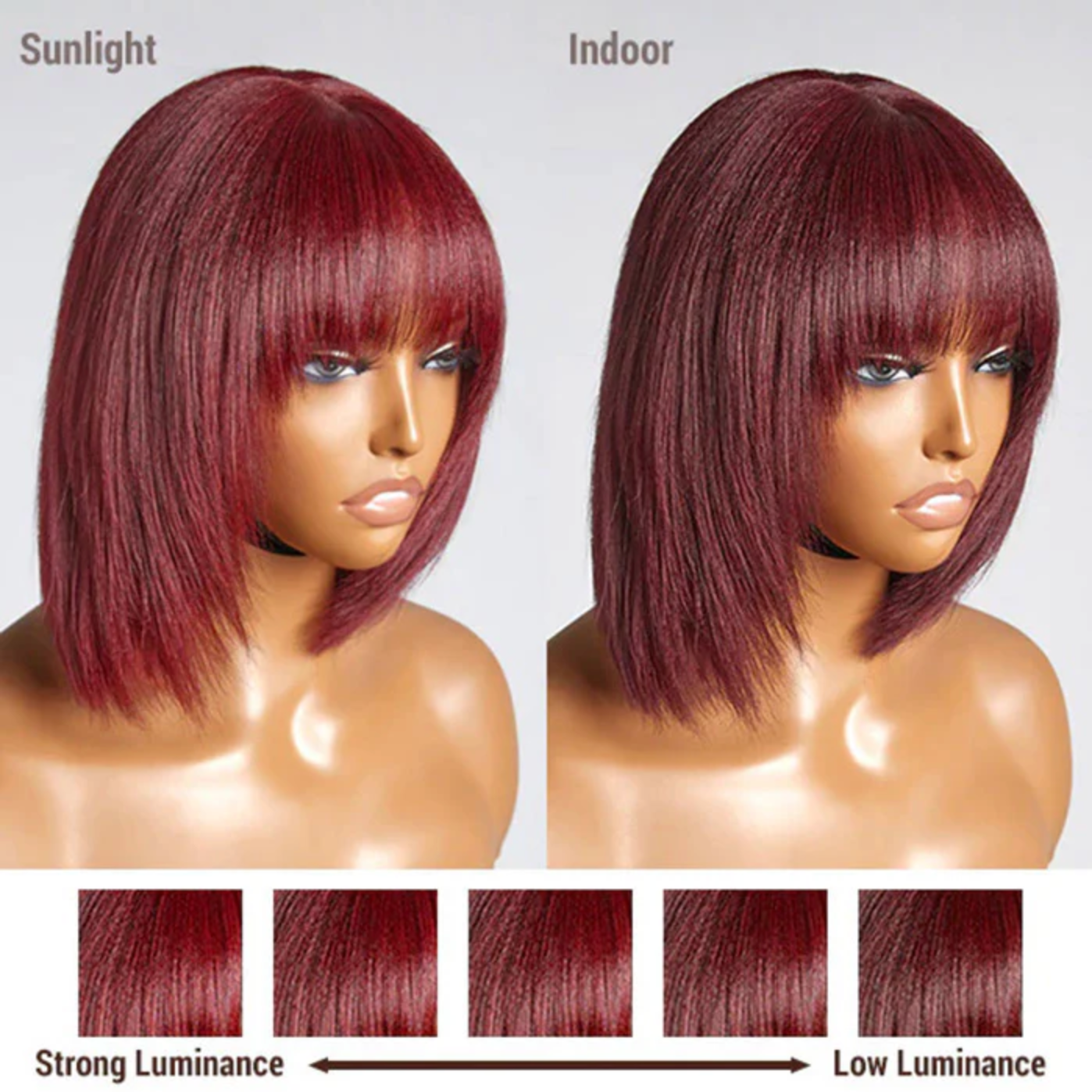 Daisy Lux Beauty™ Premium Quality 150% Density 13x4 "REDDISH PURPLE LAYERED CUT YAKI STRAIGHT #99J LACE BOB"Wig With Bangs